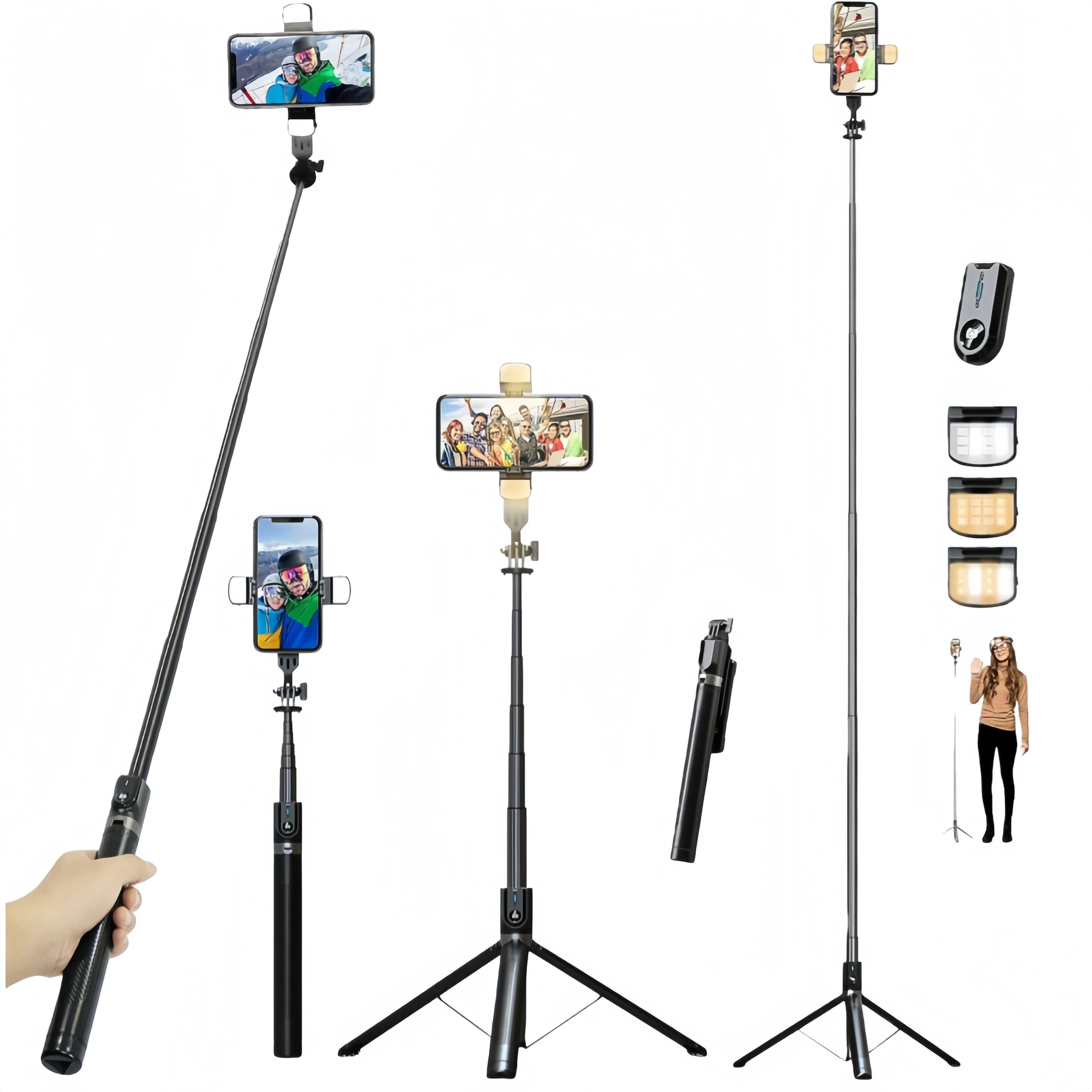 Asta per Selfie con Treppiede per Telefono, Telecomando e Luci LED, Supporto per Cellulare da 70 Pollici per Viaggi, Vlogging e Streaming Live