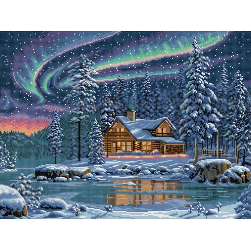Luci boreali Paesaggio invernale Modello Punto croce 14CT Contato 16CT 11CT Tessuto stampato Kit di cucito Regali di ricamo fai da te
