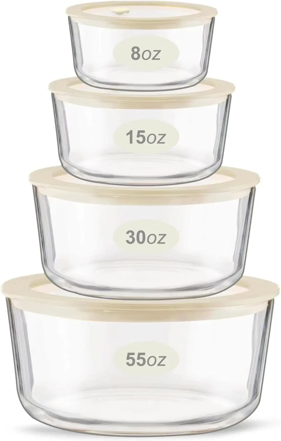 Glass Food Container Set with Glass Lid, 4 Pack, Meal Prep Containers with Silicone Framed Airtight Lid, Leakproof, 100% Plasti