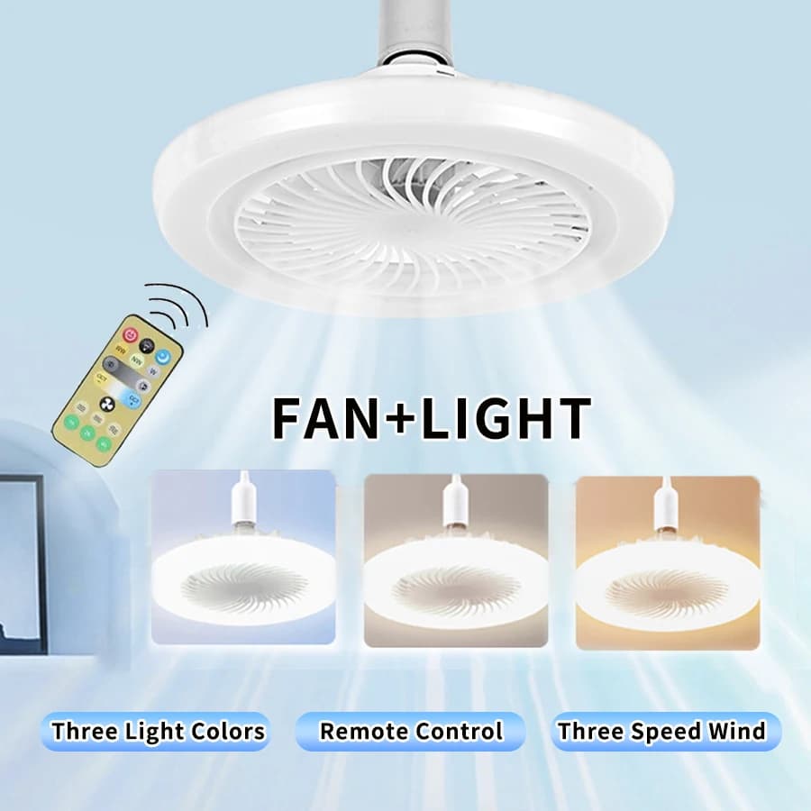 Ventilatore da soffitto con luce Lampada da soffitto con telecomando Lampadina E27 30W Ventilatori da soffitto silenziosi per soggiorno Camera da letto Cucina Ventilatore elettrico