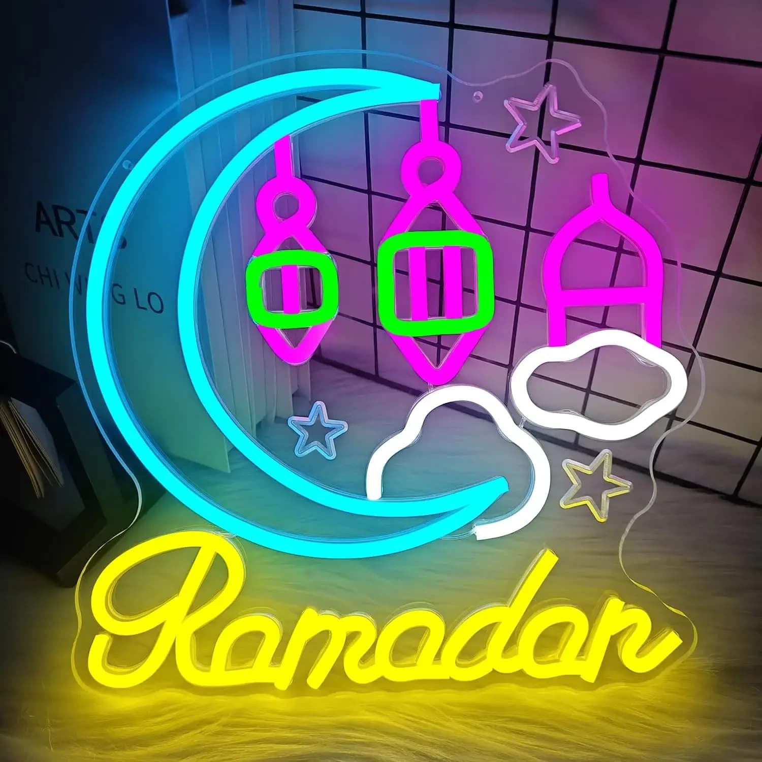 Insegna Luminosa al Neon per Ramadan, USB Dimmerabile, Decorazione da Parete per Cucina, Ristorante, Soggiorno, Chiesa, Feste, Regali