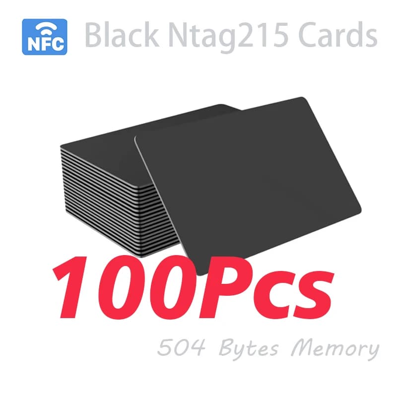 100 pezzi di carte NFC nere carte NFC riscrivibili biglietti da visita NFC NFC 215 carte NFC Ntag215 carte carte NFC vuote riscrivibili 504 byte