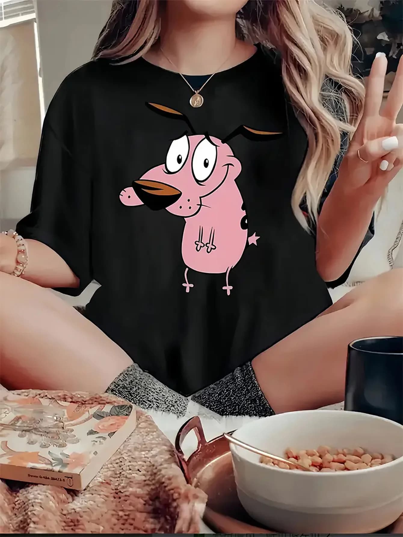Women T-shirt Courage The Cowardly Dog Creative Printed Summer Women's Round Neck Short Sleeve Casual Top Tshirt Clothing