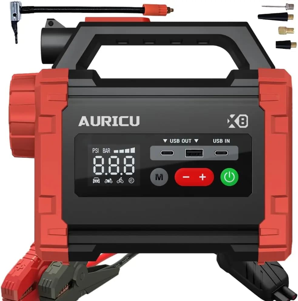 X8 2400A Jump Starter 150 PSI Compressore d'aria 12V Batteria al litio Booster, Scatola di salto portatile per gas da 8,0 litri e diesel da 6,0 litri