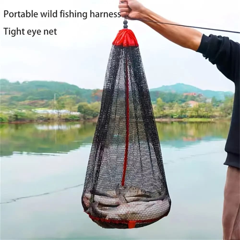 Drawstring Fishing Mesh Bag Fish Protection Fishing Basket Live Fish Net Pocket Folding Bundle Mouth Fishing Net Cage