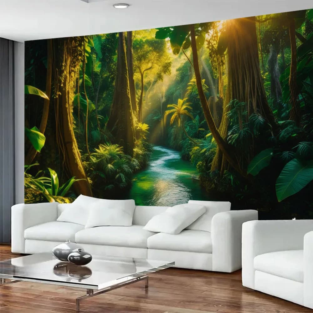 Splendida Tappeto da Parete con Paesaggio di Cascata nella Giungla, Decorazione Bohemien per la Casa, Sfondo, Telo da Picnic, Lenzuolo