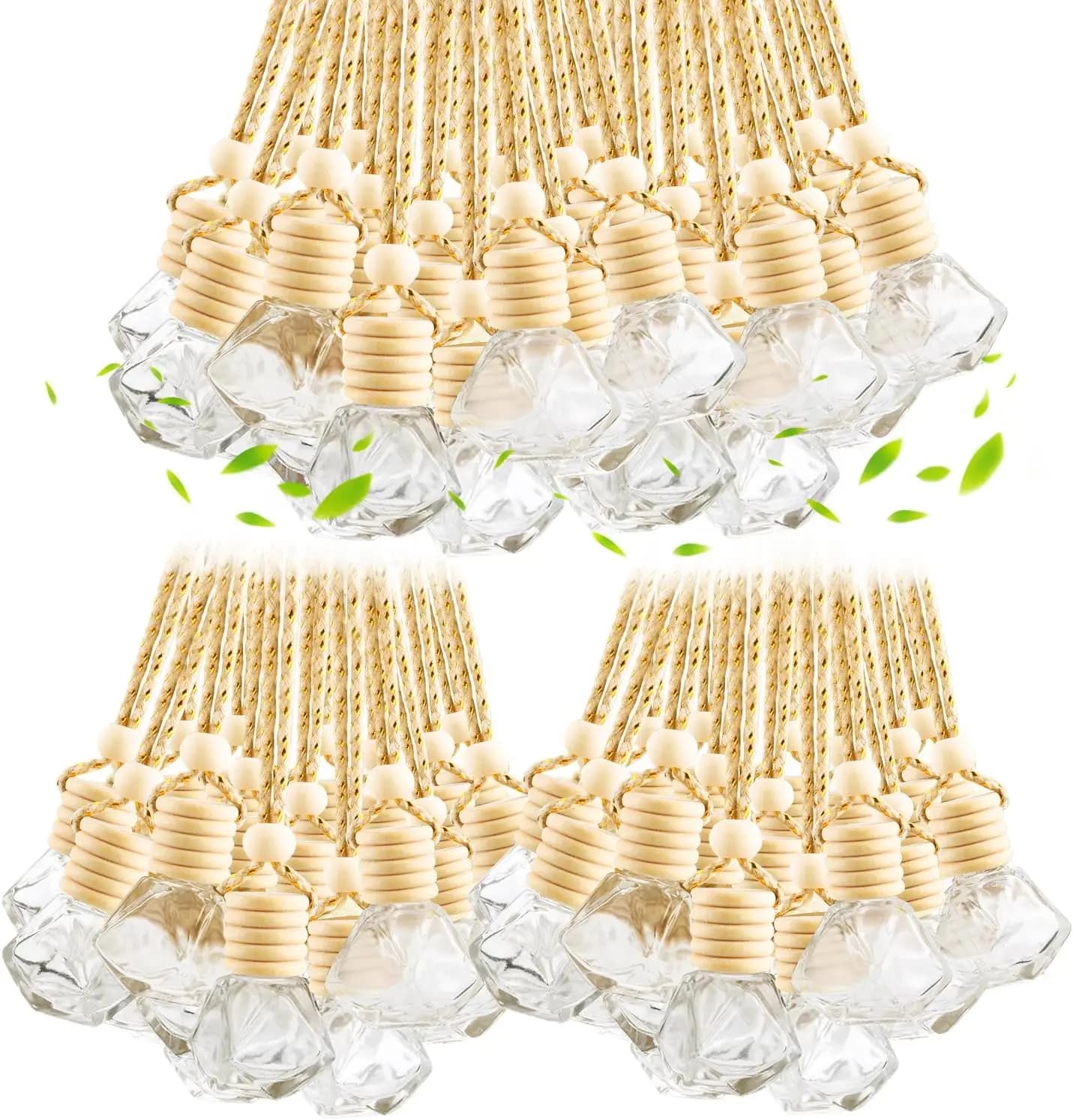 100 Pezzi Bottiglie di Vetro da 8ml per Diffusore di Oli Essenziali con Tappi in Legno e Cordino - Forma a Diamante