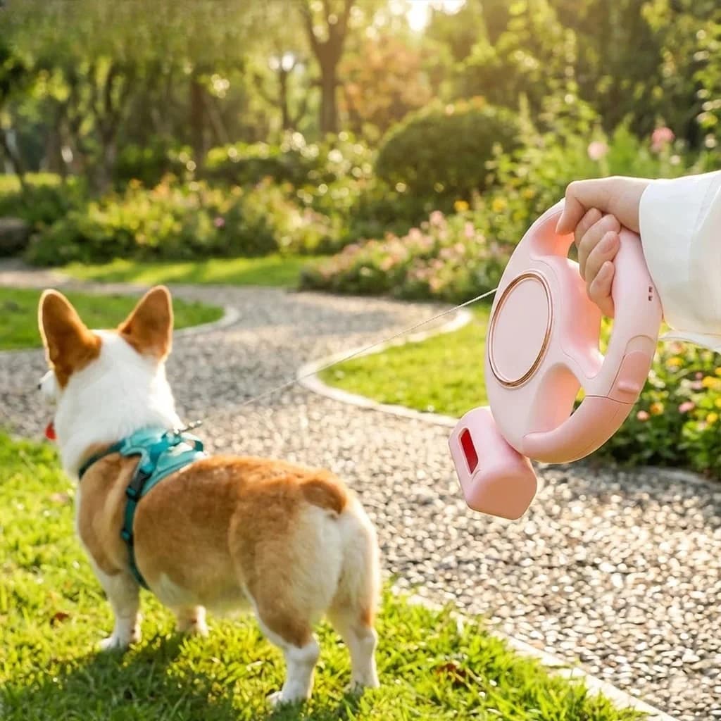 Retractable Dog Leash Reflective Rope Safety Release Built-in Poop Bag Holder Long Battery Life U-Shaped Safety Release for Pet