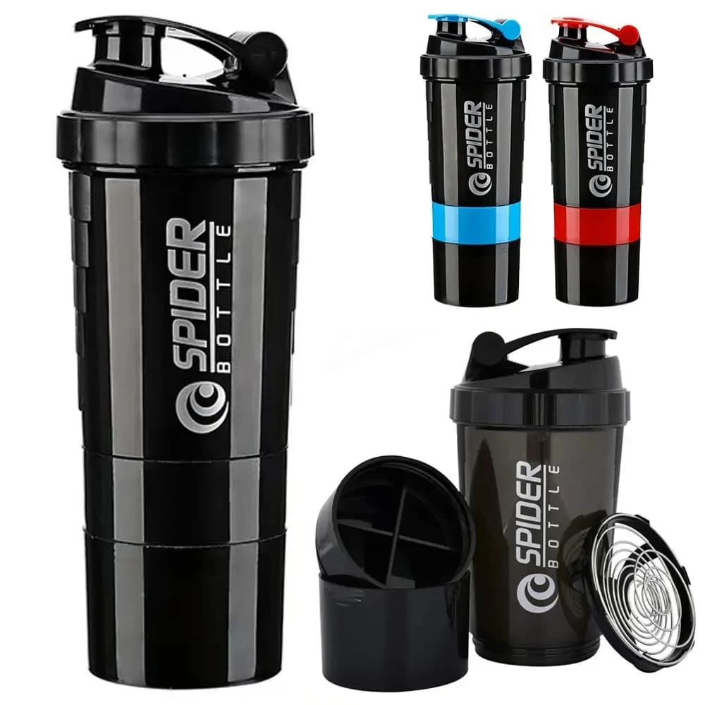 1pc Protein Shaker Bottle Portable 16oz Powder Shake Cup 3 Layers Shaker Protein Bottle Suitable For Sports Gym Fitness Outdoor