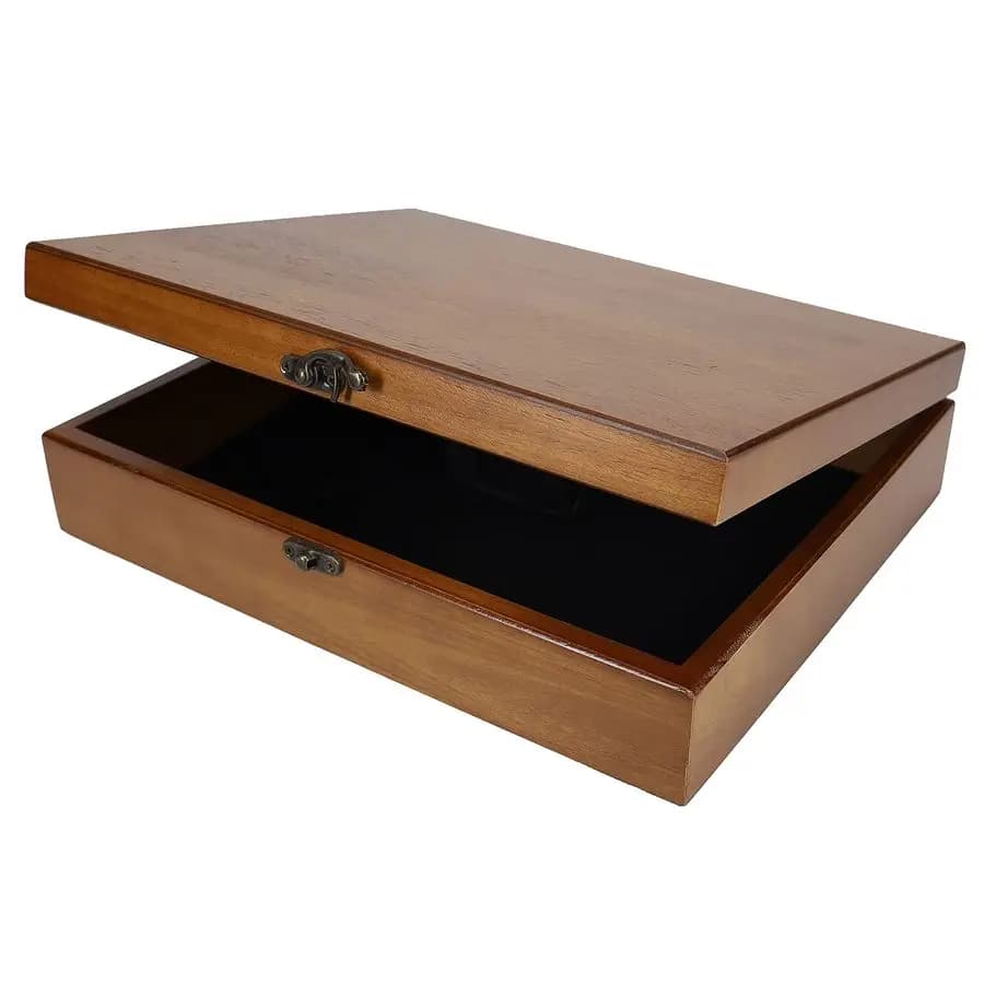 Scatola in Legno Stile Antico con Chiusura in Ottone, Cofanetto Vintage per Gioielli e Oggetti, Finitura Noce