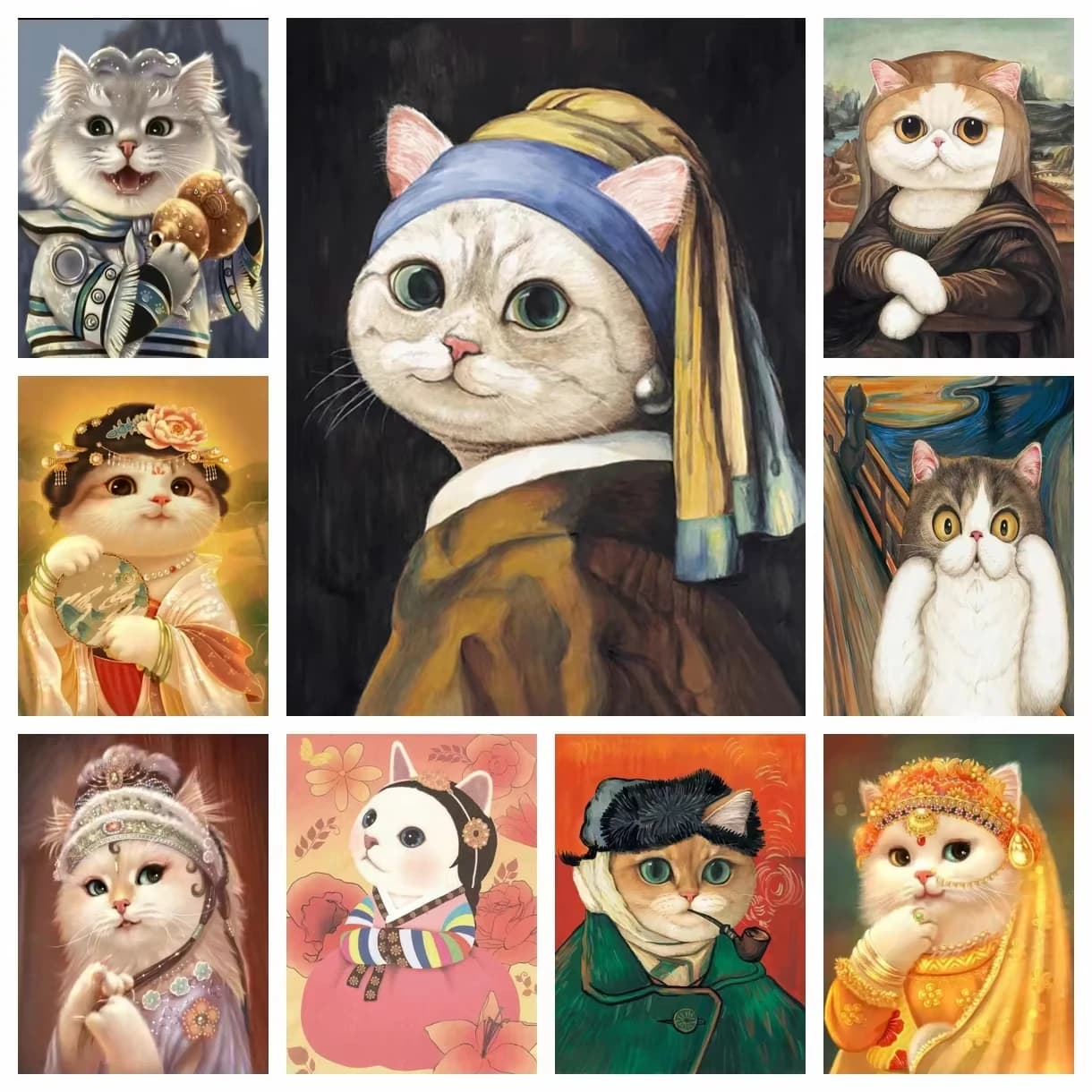 5D DIY Diamond Painting Kit Abstract Cat Portrait Artwork Full Drill Rhinestone Mosaic Wall Decor Craft Kit for Home Decor Gift