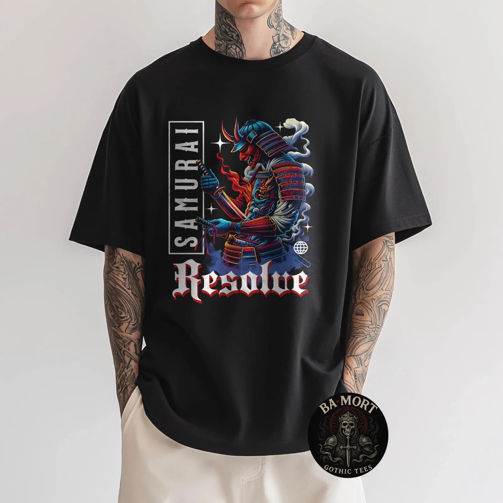 T-shirt da uomo in stile gotico giapponese con maschera Oni