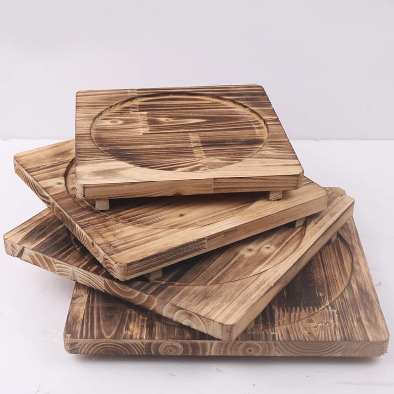 Heat Resistant Wood Pad Board BBQ Stone Tray Iron Tray Square Wood Pad Chinese Sle Dining Utensils Retro Element Restaurant...