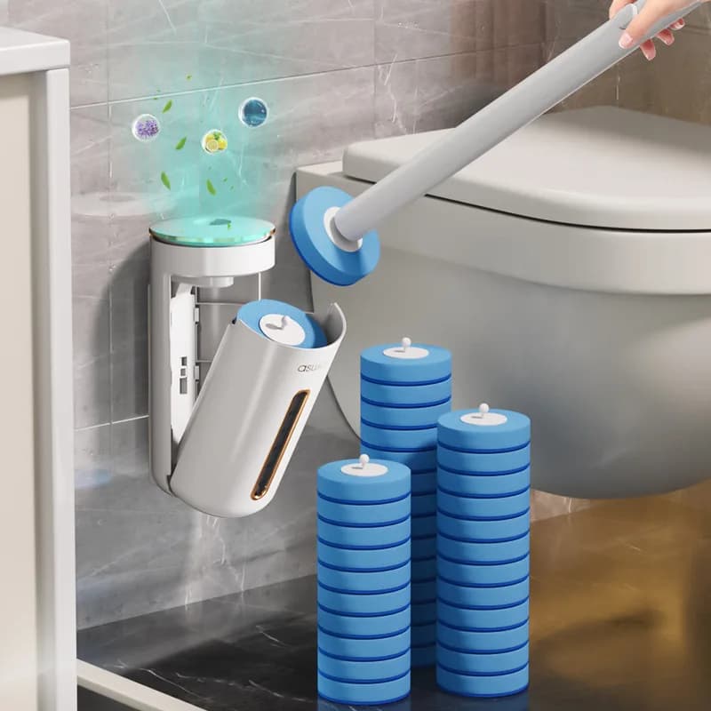 Set di Spazzole per WC da Parete Usa e Getta, Kit di Pulizia Senza Angoli Morti con Testine Sostituibili per Uso Domestico in Bagno
