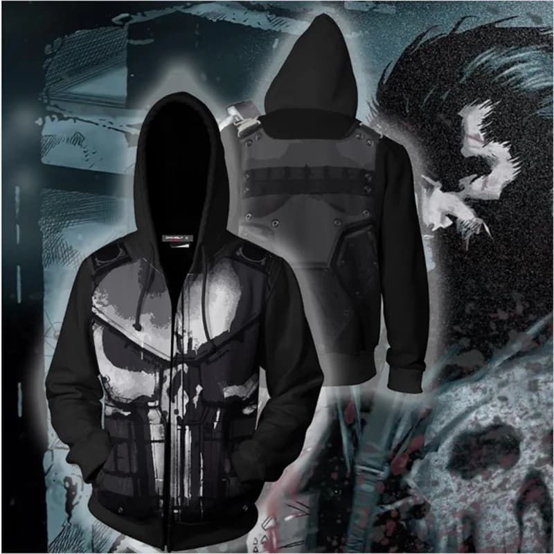 Felpa con cappuccio con zip Punisher stampata in 3D, fonte all'ingrosso AliExpress, felpa con cerniera con cappuccio