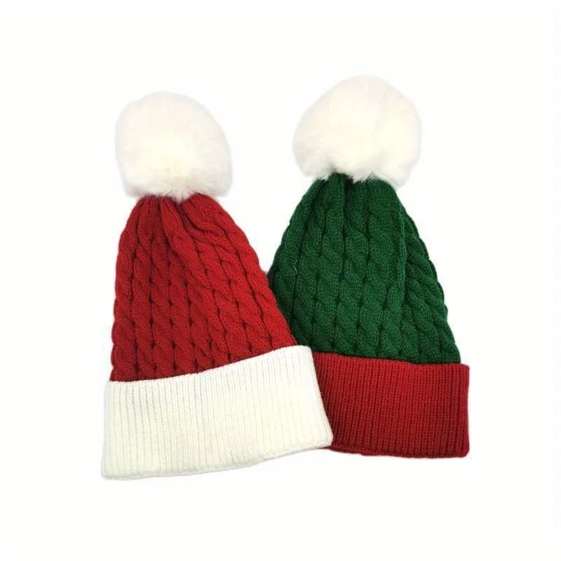 1 New knitted hats with wool balls for men and women in autumn and winter, knitted Christmas decorative hats