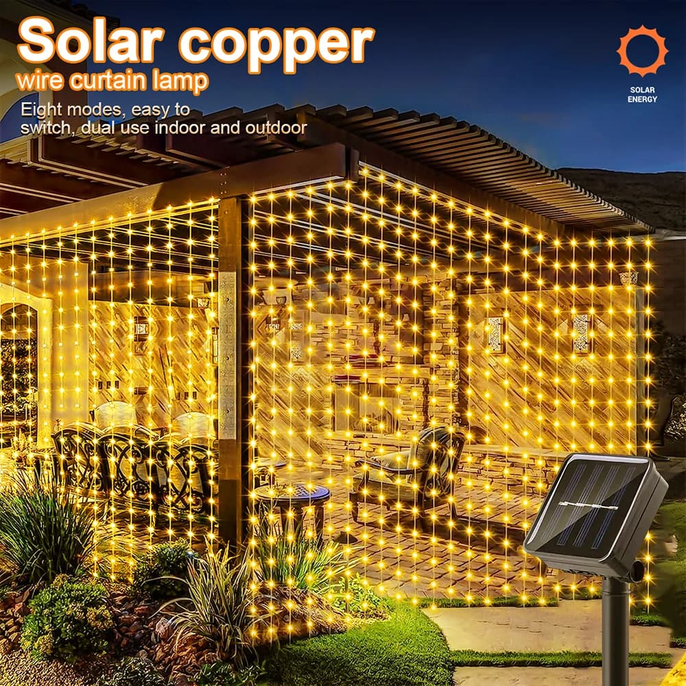 Luce per tende solari per esterni 300LED Luci a corda impermeabili Giardino Cortile Padiglione Fata Ghirlanda Luci a corda Luce per decorazioni natalizie