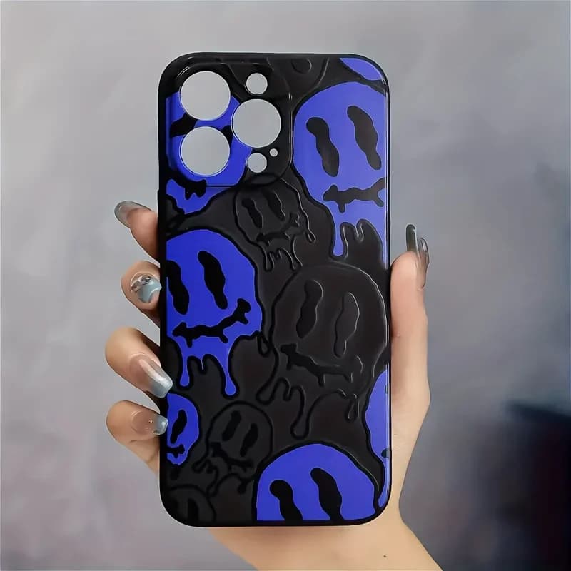 Custodia per telefono grafica con faccia fantasma nera e blu per iPhone 15 14 13 12 11 X XR XS 8 7 Plus Pro Max Mini Silicone Back Cove