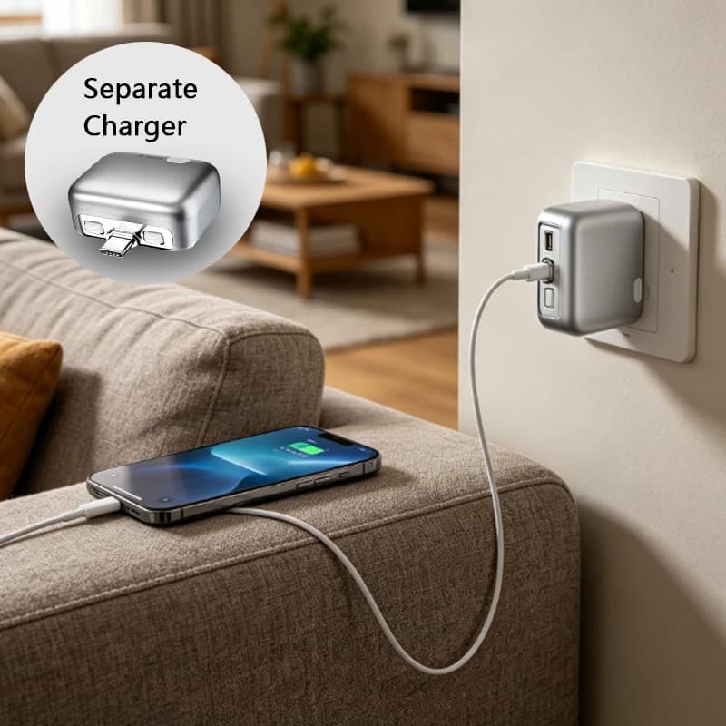 Caricabatterie Portatile da 20000mAh con Spina Staccabile, Power Bank a Ricarica Rapida con Cavo Integrato, Rilevamento Intelligente della Batteria