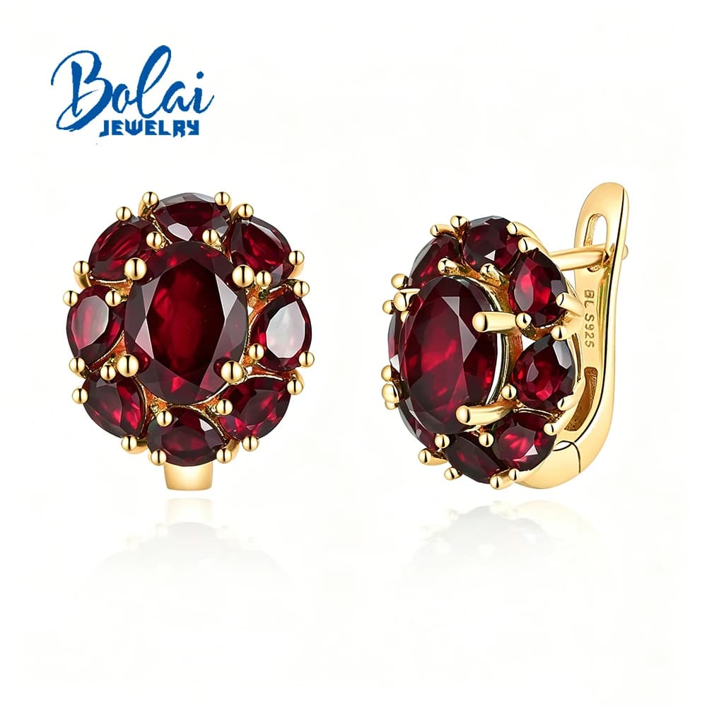 Flower Design Earrings Natural January Birthstone Garnet 925 Sterling Silver Fine Jewelry for Women's Holiday Birthday Gift