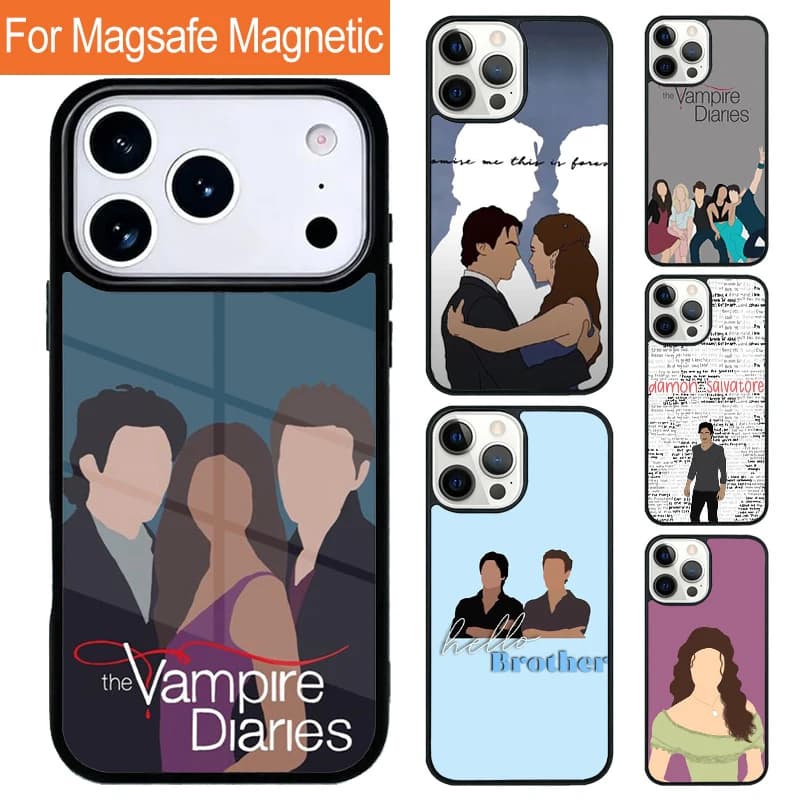Damon Elena The Vampire Diaries SOFT Magnetic Phone Case For iPhone 17 Pro 16 15 13 12 11 Pro Max Air 14 Plus Magsafe Cover