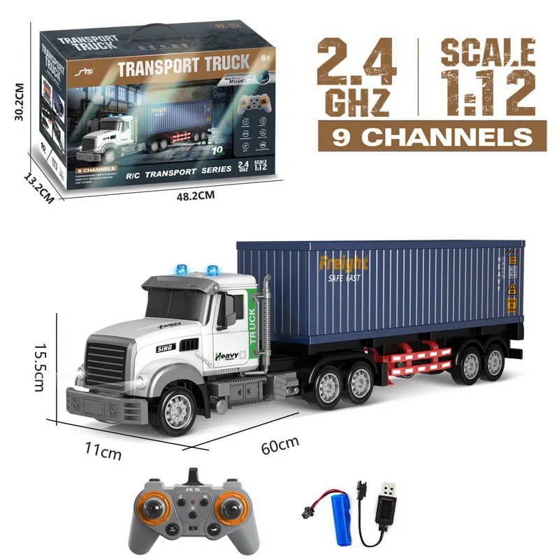 Cool Stuff Toy Car Regalo divertente - Camion Rc contenitore super rimorchio da 60 cm, modello di auto telecomandato, camion mostro, auto RC giocattoli per ragazzi