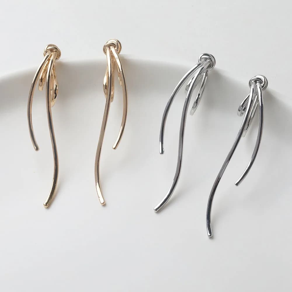 2 pieces delicate long button earrings with light design and feather for handmade brass hand-plated brass jewellery results 14k 10*70mm
