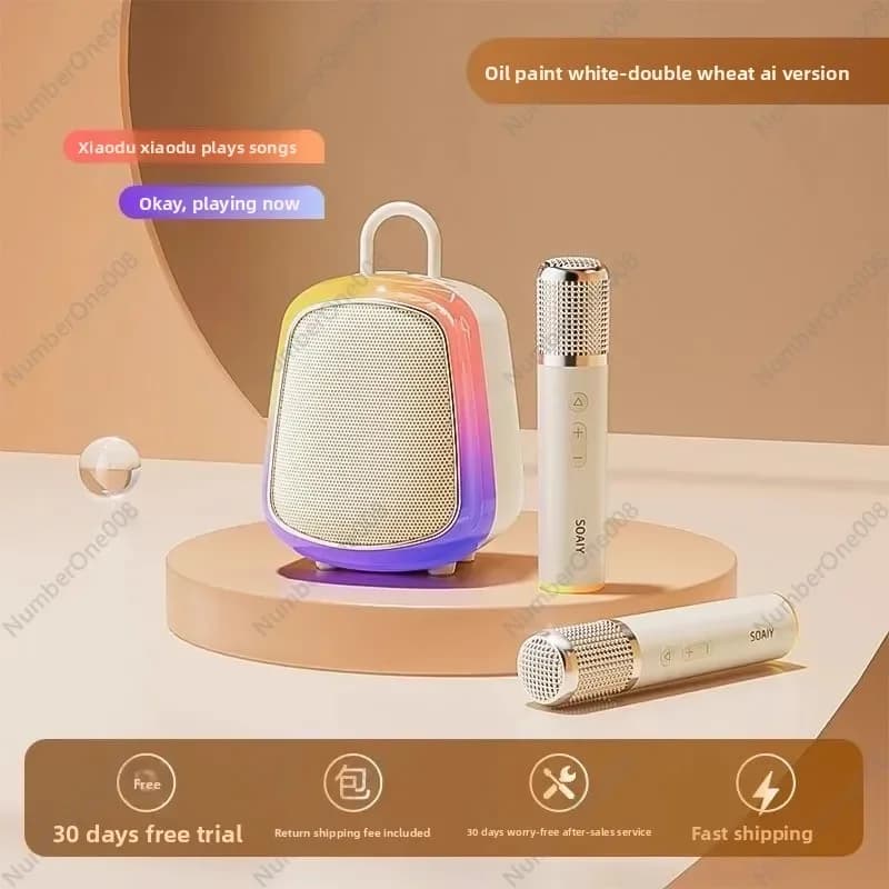 Microfono Karaoke All-in-One con Altoparlante, Macchina per Cantare Wireless Bluetooth con Luci RGB e Doppi Microfoni, Sistema KTV Domestico
