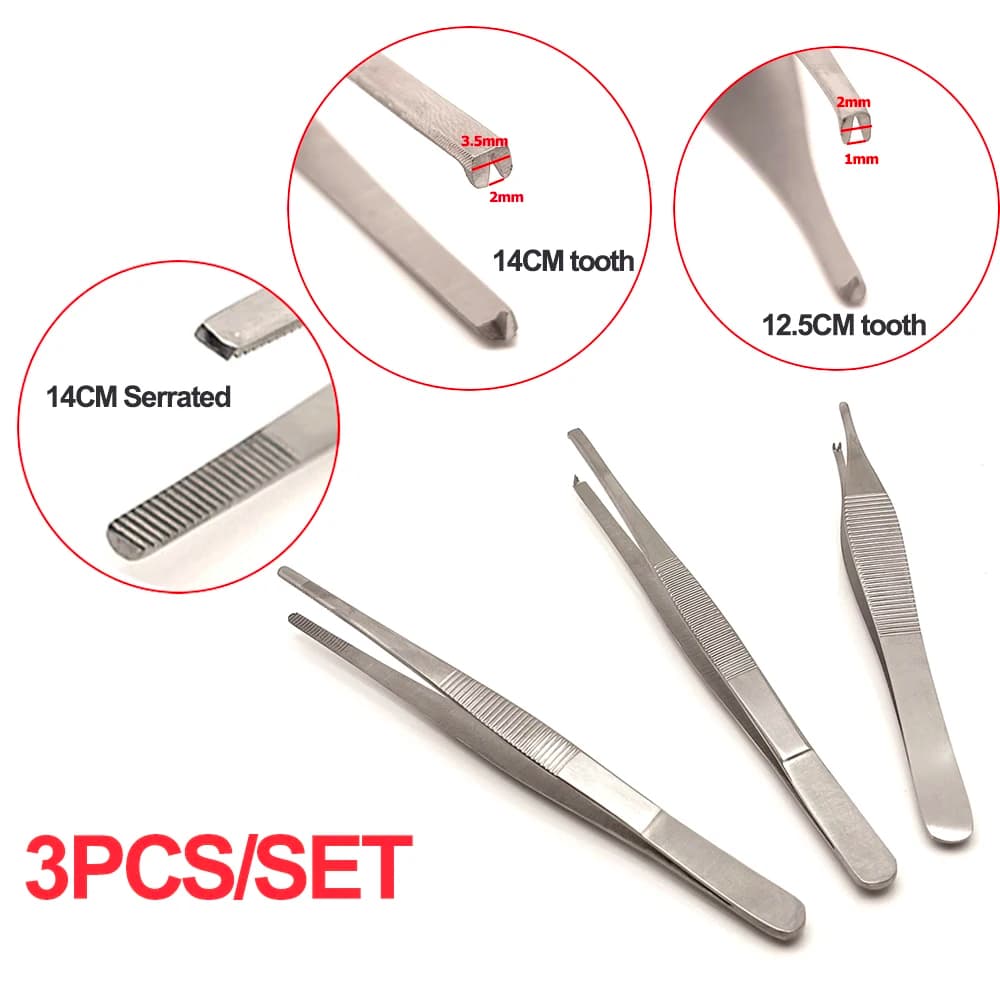 3 pz/set Pinze per Tessuti Adson Pinze per Tessuti Atraumatici Procedure Vascolari Pinzette Chirurgiche Strumenti Strumenti di Laboratorio di Odontoiatria