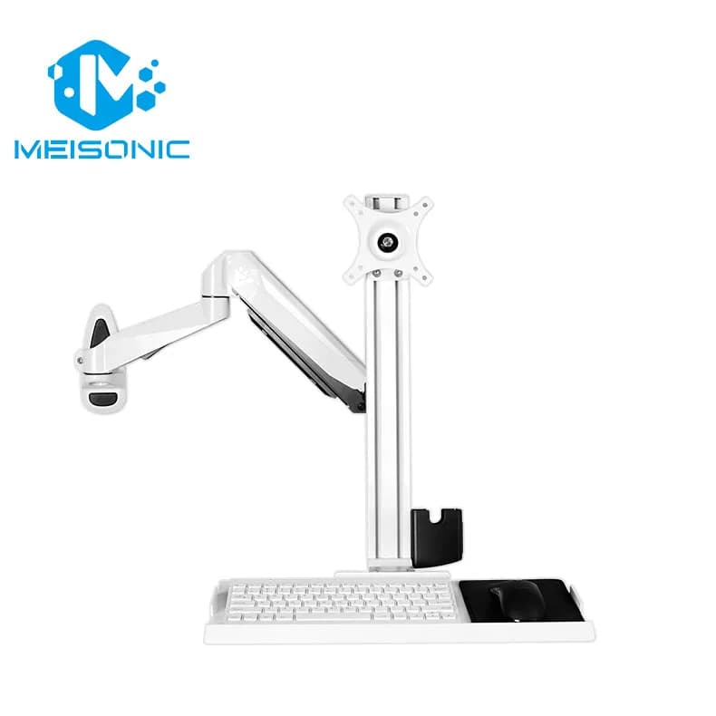 GM188-KB-2 New Wall-Mounted Full Stand Workstation Arm With Vesa Keyboard Tray And Monitor Bracket 90 Degree Tilt Angle