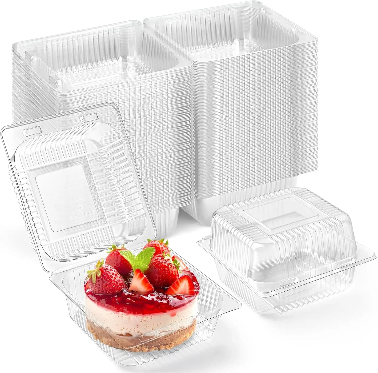 Confezione da 100 contenitori trasparenti in plastica con coperchi a cerniera, scatole usa e getta quadrate per biscotti, dessert, insalate