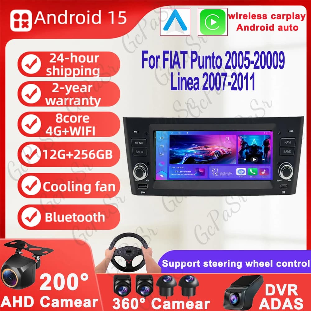 6.8 ''Android Autoradio Per FIAT Punto 2005-2009 Per Linea 2007-2011 Auto Carplay GPS 5G WIFI Lettore Video Multimediale BT Wireless