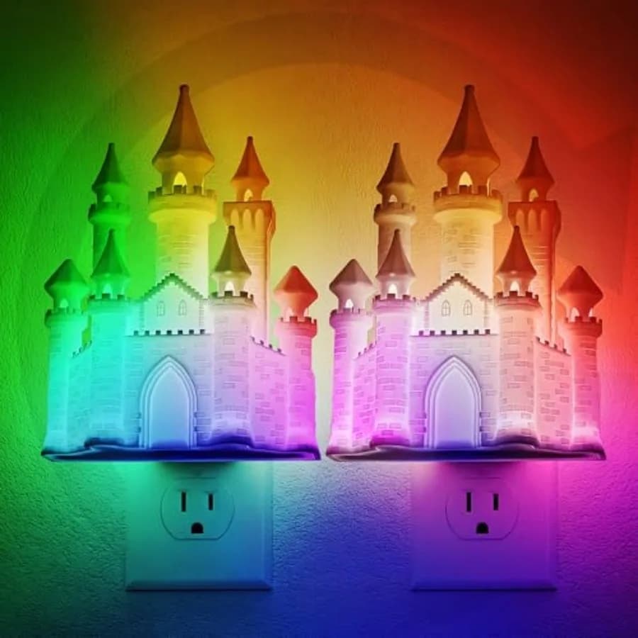 Luci Notturne da Parete, Luce Notturna RGB a Forma di Castello Stampata in 3D, Luce Notturna con Cambio Colore, Dimmerabile, con Funzione Crepuscolare