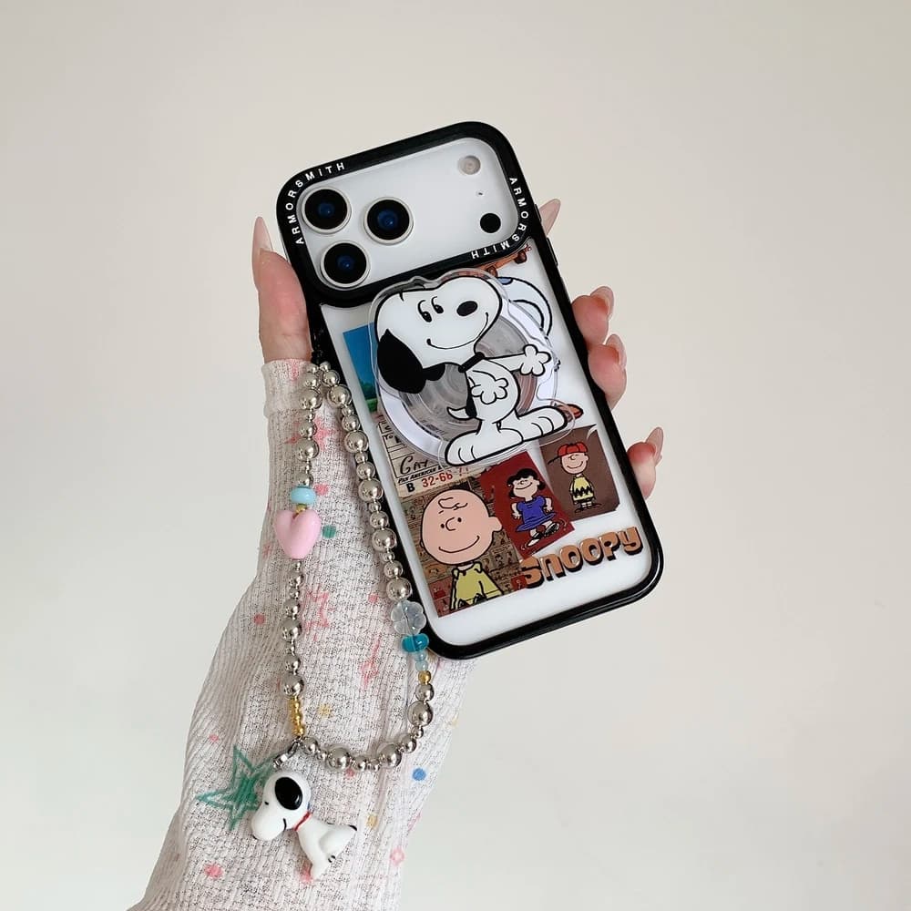 Cute Cartoon Snoopy Charlie Brown Magnetic Holder Wireless Charge Phone Case For iPhone 17 16 15 14 13 12 11 Pro Max Hard Cover
