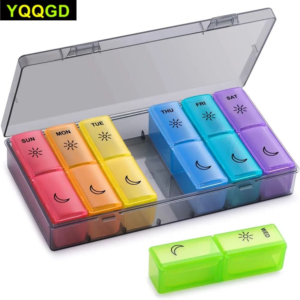 1 weekly pills 2 times a day, daily pills Am/Pm, button holder, 7-day pill holder