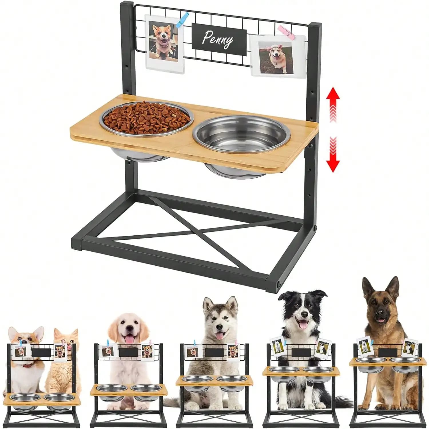1pc Elevated Dog Bowls With 2 Stainless Steel Dog Food Bowls – Raised Dog Bowl Adjusts To 5 Heights From 5" Up To 13" For Small, Best Pet Gift – Complete Dog Bowls Set, Essential Dog Stuff, Premium Dog Accessories For Daily Feeding