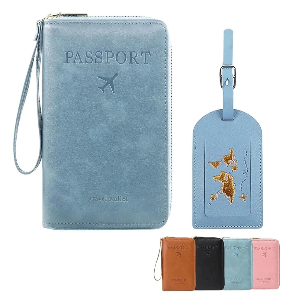 Set Portafoglio Multifunzionale RFID per Passaporto, Porta Passaporto con Protezione, Contiene Telefoni, Custodia Protettiva Antifurto