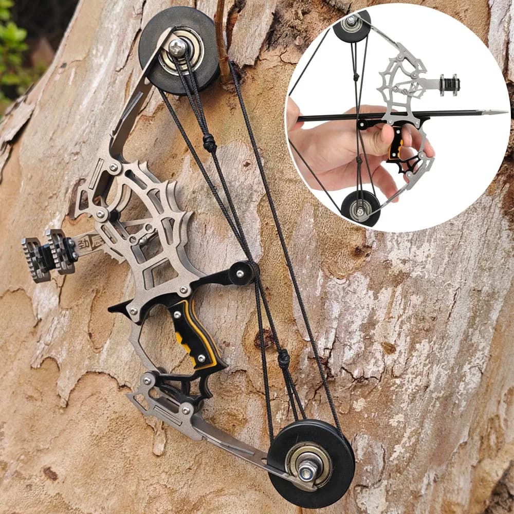 Mini Compound Bow Archery Bow with 12 Arrows and Target Parper 8.8" Mini Hunting Bow for Target Hunting Shooting Practice Game