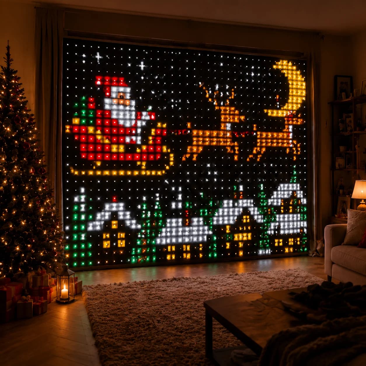LED Pixel Curtain Lights USB Powered RGB Smart String Lights DIY Pattern Display for Window Wall Party Decor