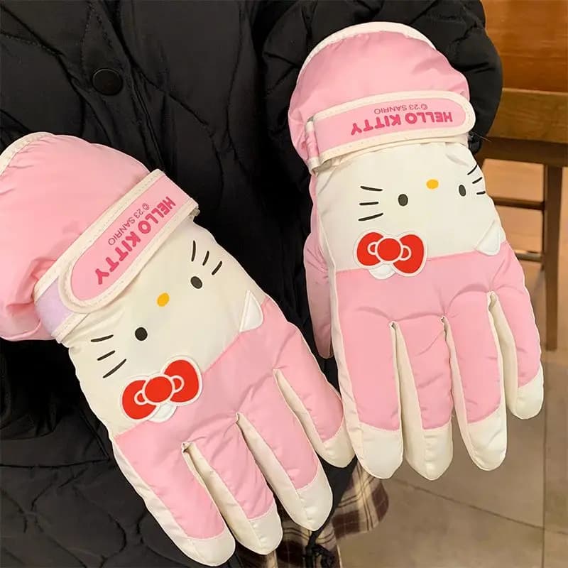 Guanti da sci per ragazza Cartoon Hello Kitty Guanti da ciclismo portatili resistenti al freddo e impermeabili Regalo di compleanno caldo e confortevole