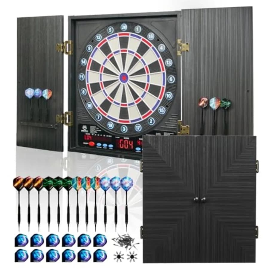 Tavolo da gioco elettronico per sale giochi per famiglie, mobile in MDF, nero, include 12 freccette con punta morbida e sistema di punteggio integrato