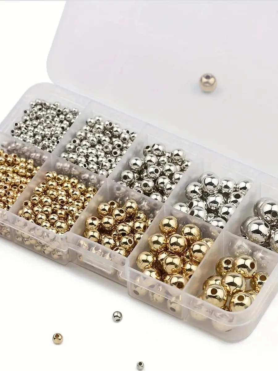 3/4/6/8/10MM 950PCS Box CCB Round Spacer Loose Beads Gold/Silver Plated For DIY Bracelet Necklace Jewelry Making Accessories