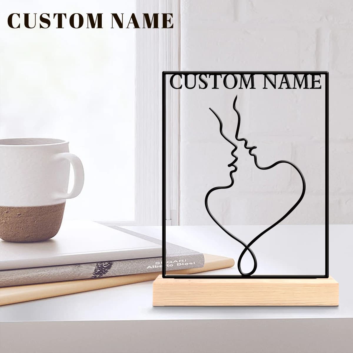 1pc Metal Art Desktop Decoration Custom Name Equipped with A Wooden Base Desktop Decorations in Bedrooms,Study Rooms,and Offices