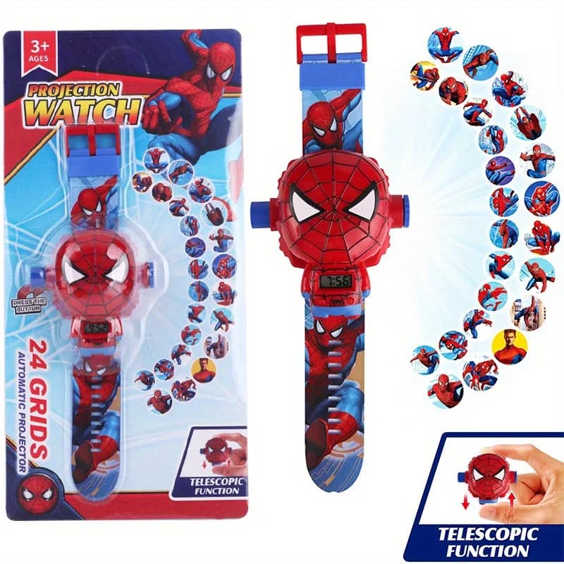 Orologio Giocattolo Trasformabile di Spider-Man - Estensibile, con Coperchio Ribaltabile e 24 Proiezioni di Immagini