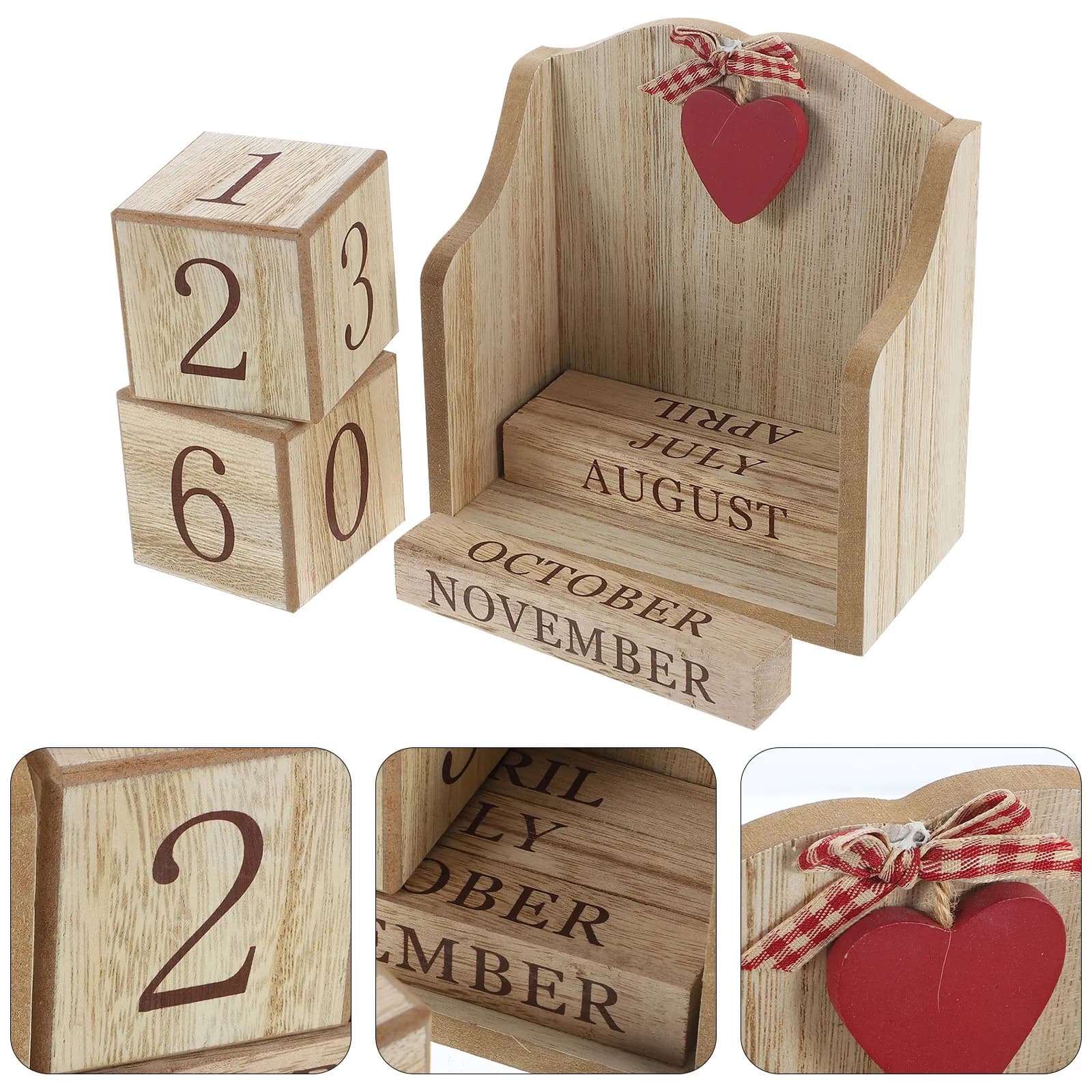 Calendario Perpetuo da Scrivania in Blocchi di Legno, Calendario Manuale in Legno con Visualizzazione della Data, Decorativo per Casa e Ufficio