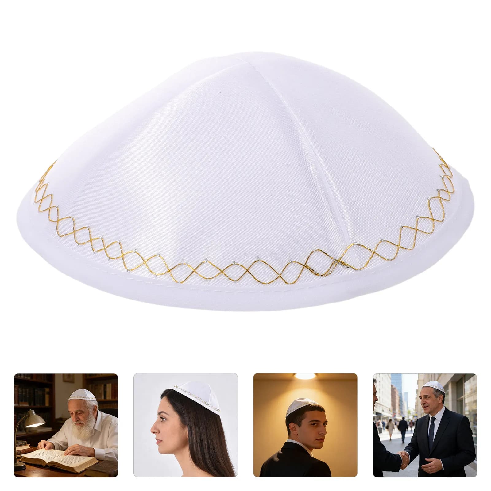 Kippah Bianco Fatto a Mano da Uomo, Copricapo Religioso per la Preghiera, Yarmulke, Copricapo per la Culto, per Sinagoga, Festival e Feste