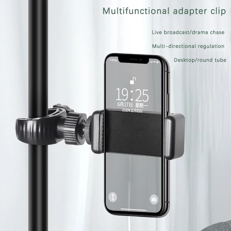 Staffa universale per telefono Clip di supporto per cellulare mobile per tutti gli smartphone Supporto per telefono Supporto per microfono Supporto per treppiede