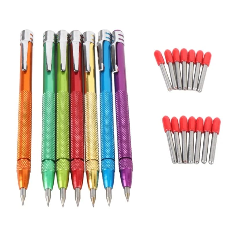 Set di 7 Pennarelli in Acciaio al Tungsteno con Punta Magnetica e 14 Punte per Ceramica, Vetro, Marmo e Pietra
