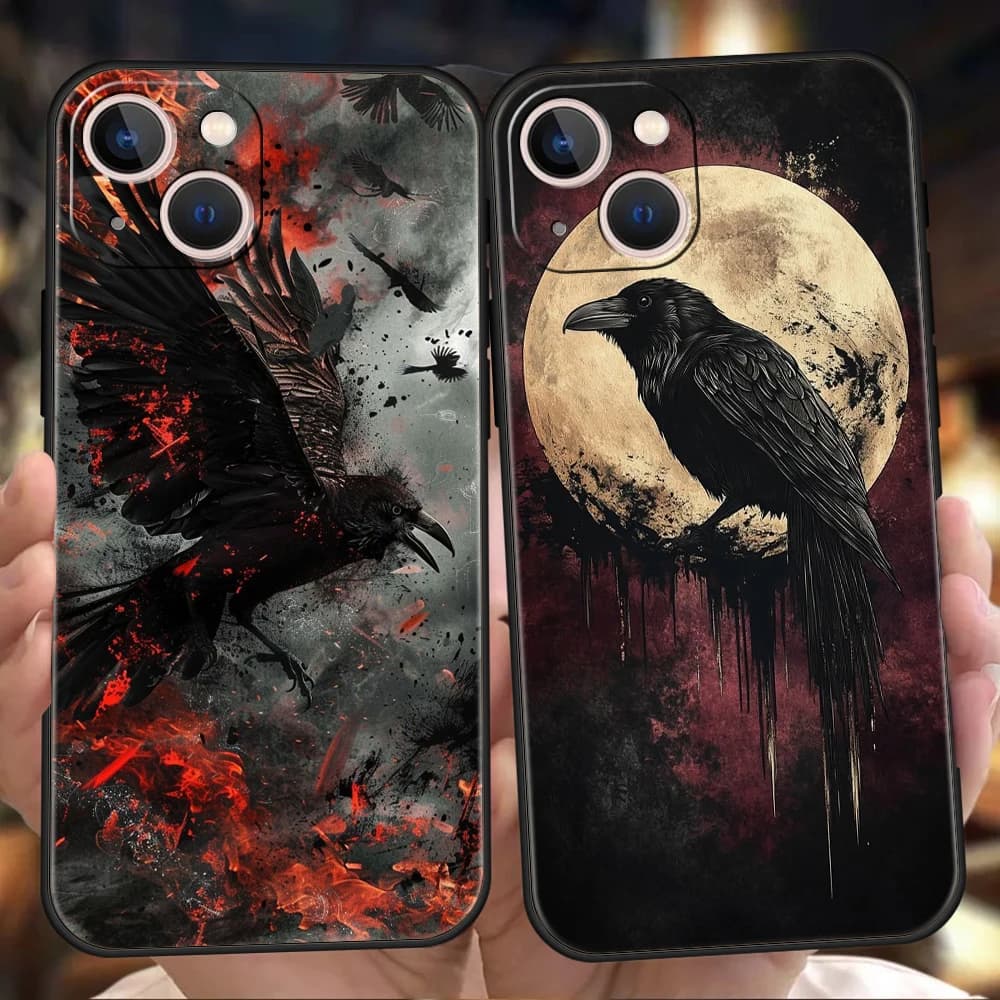 Cover per iPhone 17 16 15 14 13 12 Pro Max 11 Pro Max 17 AIR Plus, antiurto, in morbido TPU, nero, modello corvo, custodia protettiva