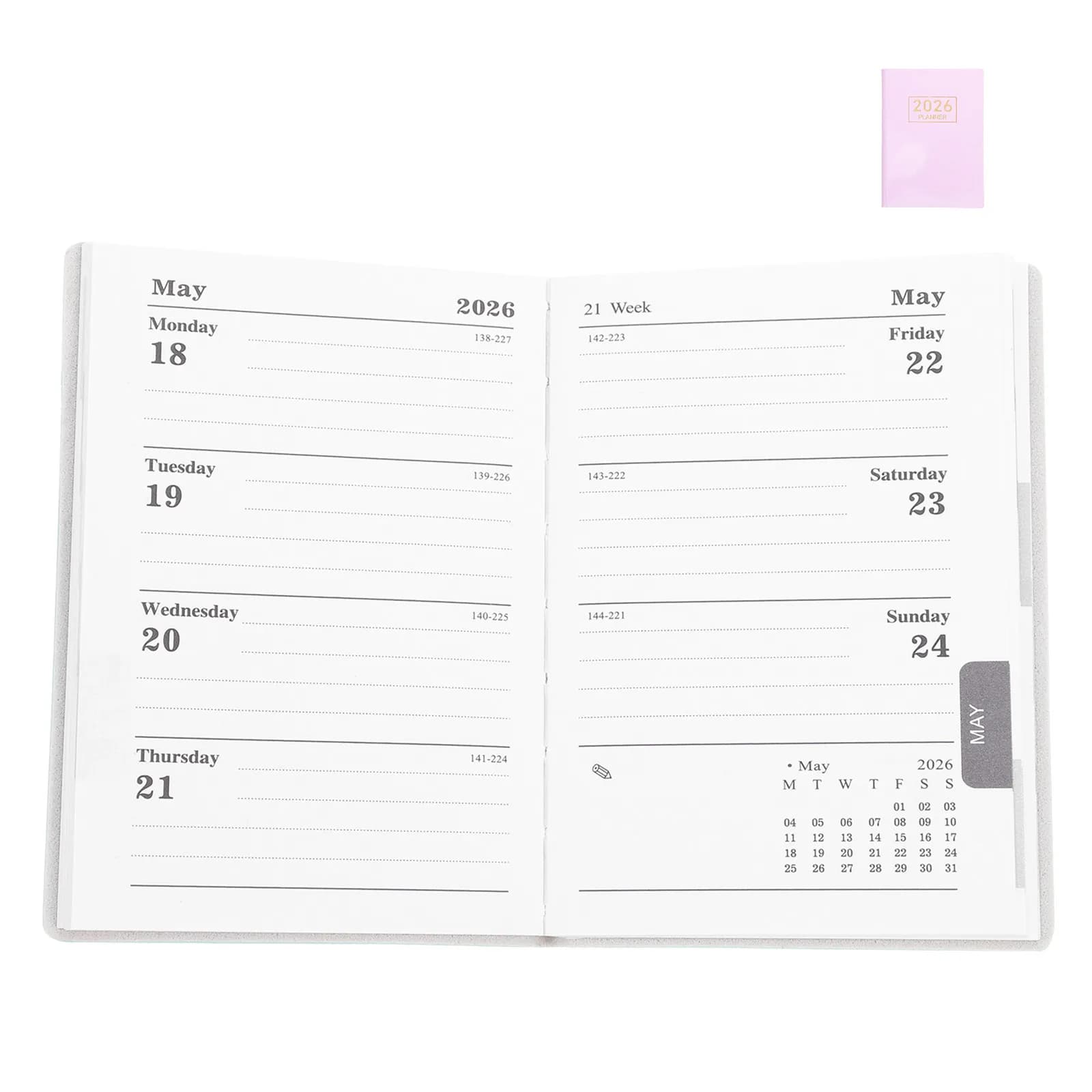 2026 Compact A7 English Mini Planner Pocket Weekly Monthly Calendar Notebook Thick Paper PU Cover Lay Flat Binding Portable